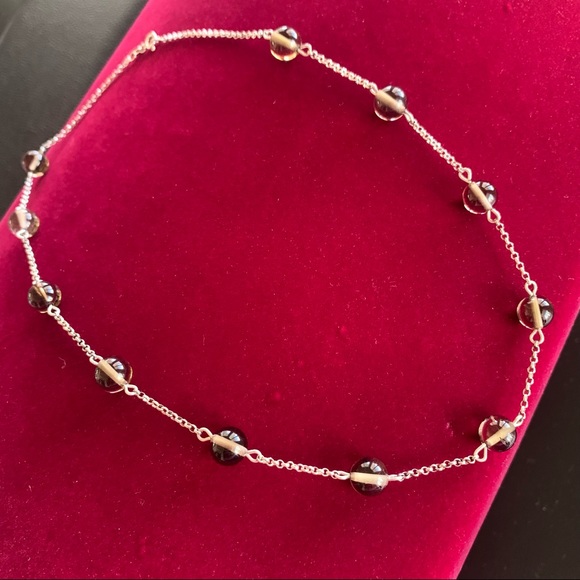 NWOT Sterling Silver Smokey Topaz Beaded Necklace - Picture 3 of 16